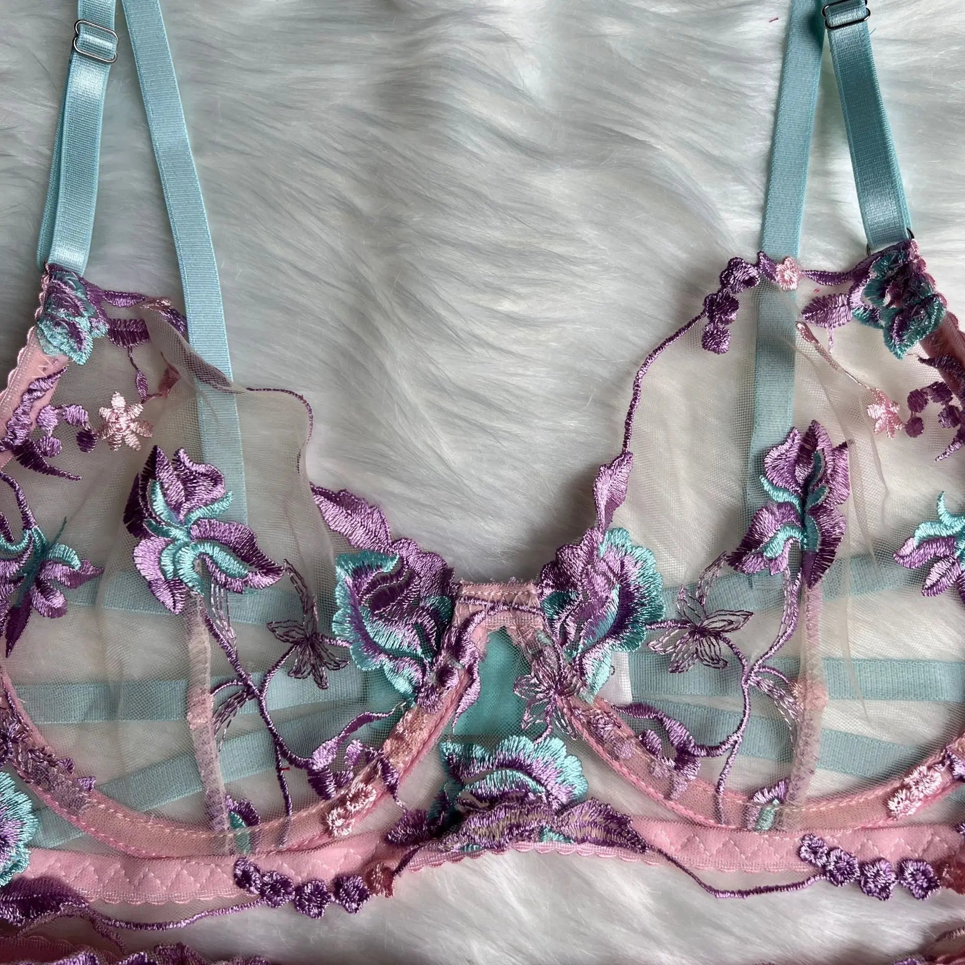 Diccvicc Embroidery Floral Lingerie See Through Sexy Lace Women Underwear Bra Thong Set Fancy Garter Intimate Kit Exotic Outfit