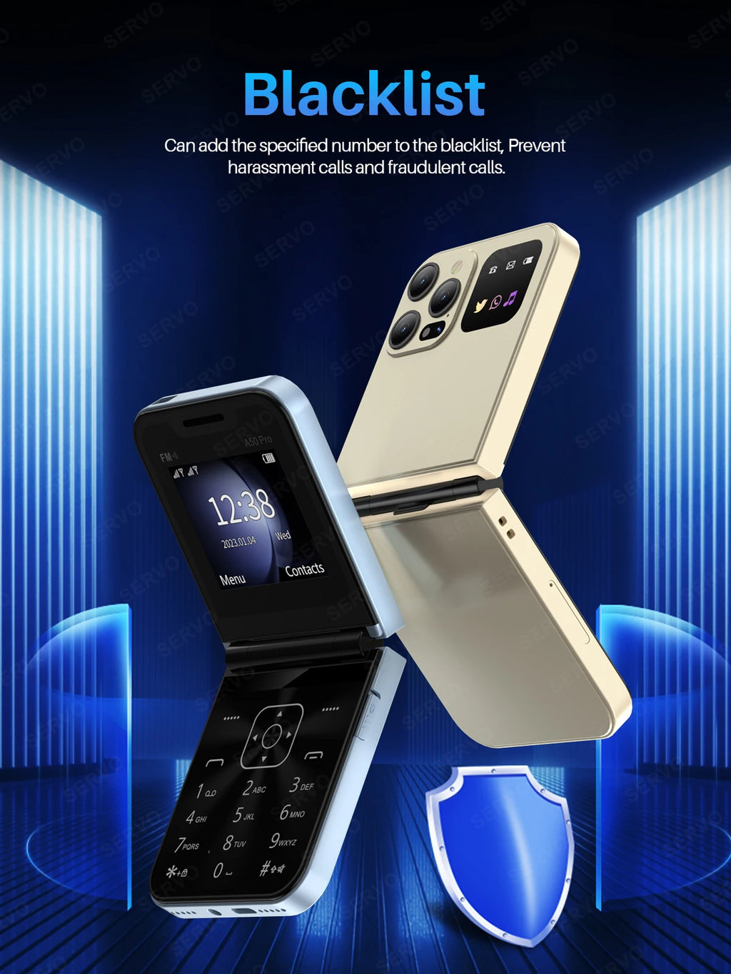SERVO A50 PRO Flip Mobile Phone 2G GSM 2.4" Display Auto Call Recorder Speed Dial 2 SIMs Foldable Telephones Official Authentic