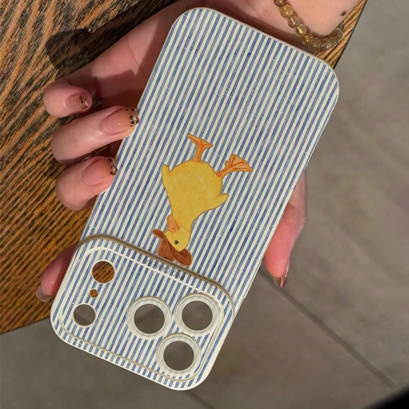 Phone Case For iPhone 17 Air 17E 16 15 14 13 12 11 Pro Max XS XR X 7 8 Plus Line Stripes Duck Pattern TPU Silicone Bumper Cover