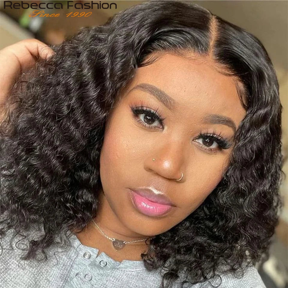 180D Short Cut Deep Wave Bob Lace Wigs Lace Front Human Hair Wigs Brazilian Bob Lace Front Wigs Deep Curly Lace Frontal Wig