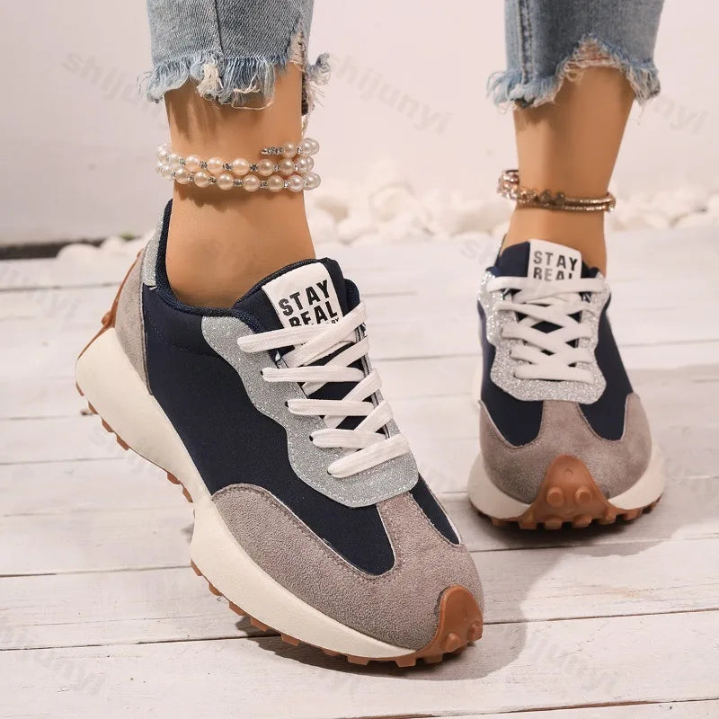Women Sneakers Causal Walking Shoes Woman 2025 Autumn Fashion Lace Up Sports Platform Shoes Outdoor Non-slip Running Shoes