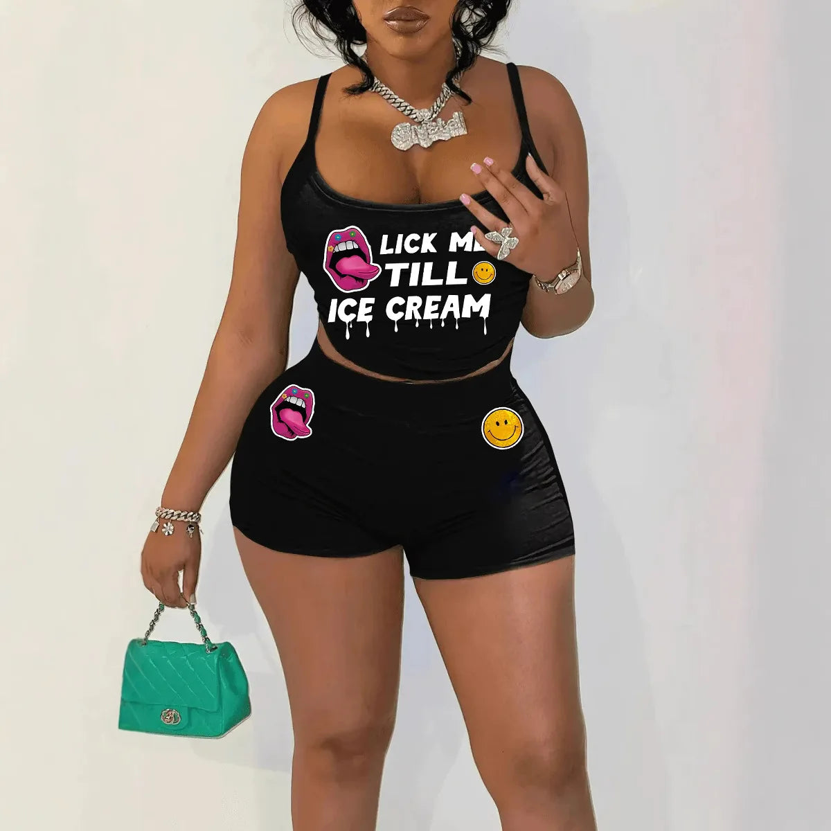 Sexy Spaghetti Strap Crop Tops And Short 2 Piece Sets Woman Outfit 2025 Summer Sexy Sport Casual Two Piece Set Women Short Sets