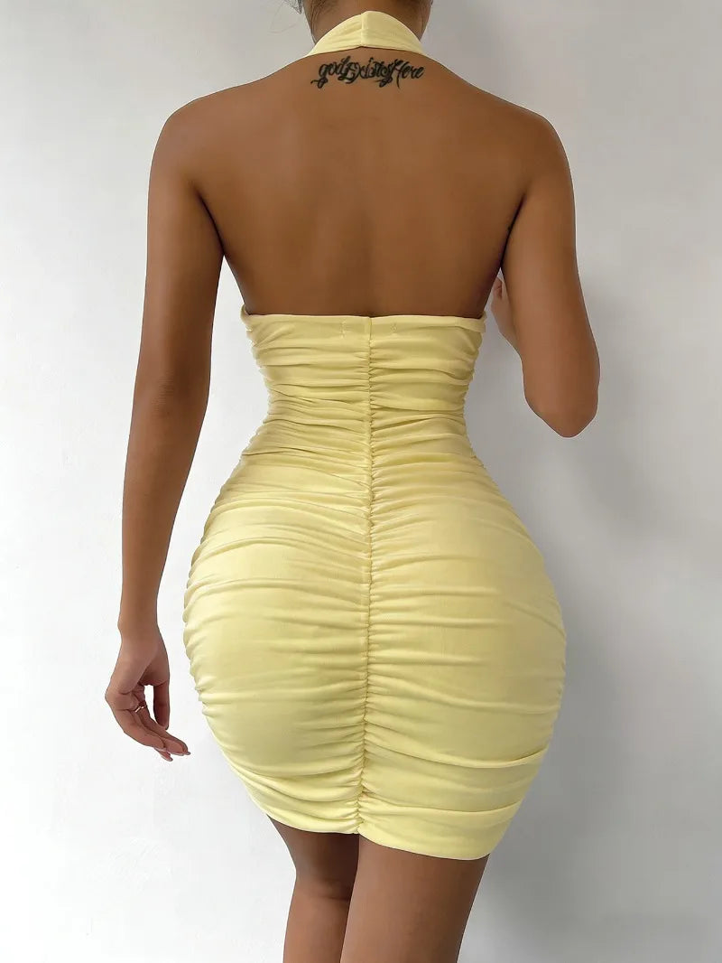 Sexy Deep V Evening Party Sleeveless Backlss Dress 2026 Summer Short White Halter Dresses Women Tight Club Mini Dress Clubwear