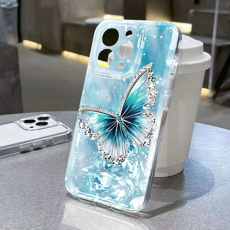 Butterfly Pattern Phone Case For iPhone 17 Cases iPhone 16 Pro Max 15 Plus 14 13 12 11 7 8 17E 16E XS XR X Transparent TPU Cover