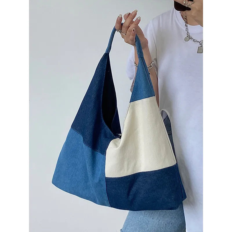 Patchwork Design Women Shoulder Bag Fashion Denim Female Handbags large capacity Jeans big Totes