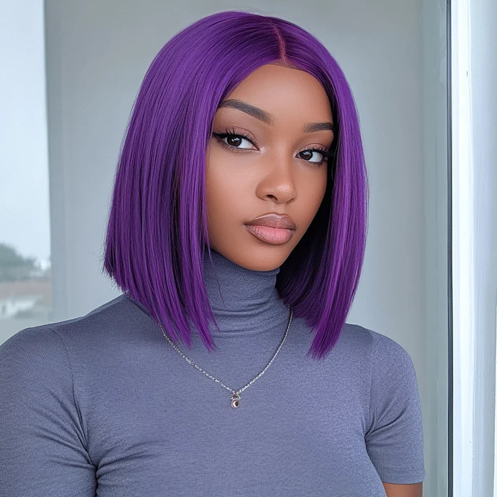 Sleek Ombre Pink Transparent Short T Lace Bob Human Hair Wigs Peruvian Straight 13x6x2 Lace Front Wig For Women Pre Plucked