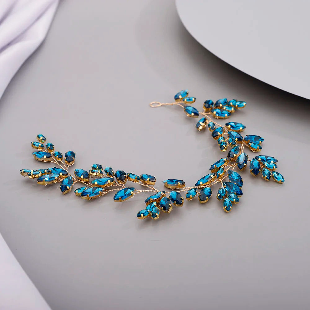 Gold Wedding Head Jewelry Red Bridesmaid Headpieces Blue Handmade Rhinestone Headband Bridal Hair Accessories Tiaras For Women