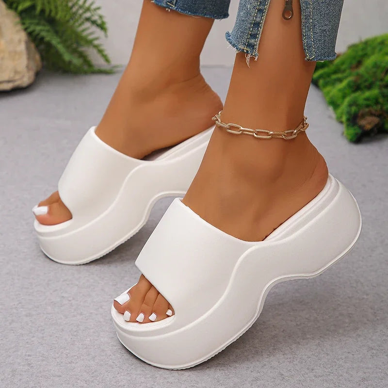 Chunky Platform Slippers for Women Summer 2026 Comfortable Wedge Heels Sandals Woman Solid Non Slip Eva Thick Sole Slides Shoes