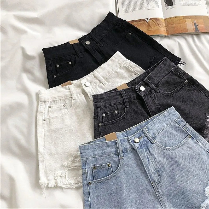 Fashion Casual Tassel Ripped Shorts Women 2026 Summer High Waist Denim Jeans Y2K Hot Pants Streetwear Korean Blue Cowboy Shorts