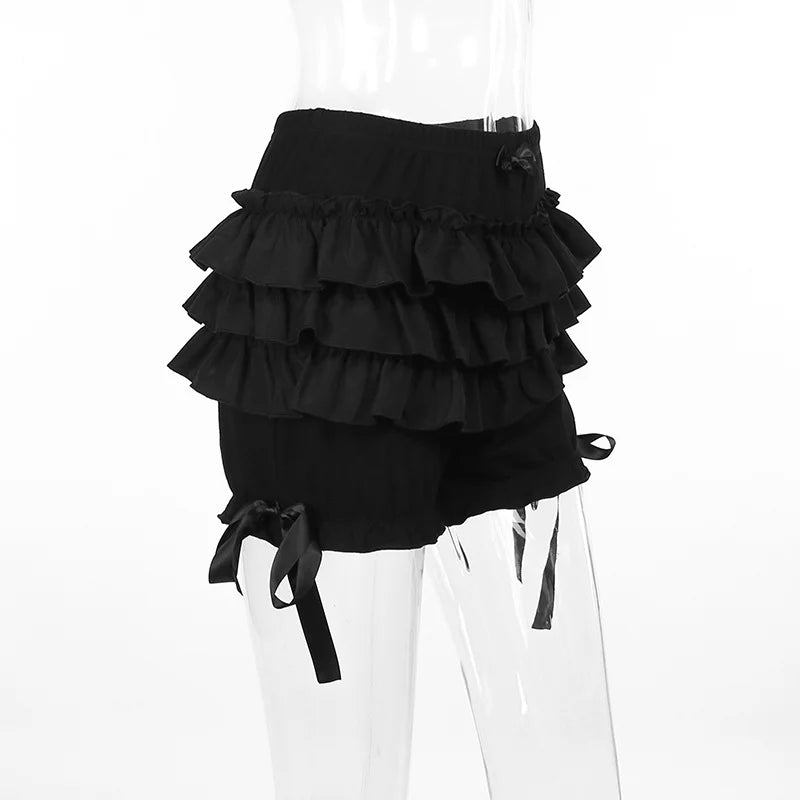 Hotsweet Shorts Women Aesthetic Y2k E-girl Cute Sweet Fairycore Grunge Lace Bow Patchwork High Waist Shorts