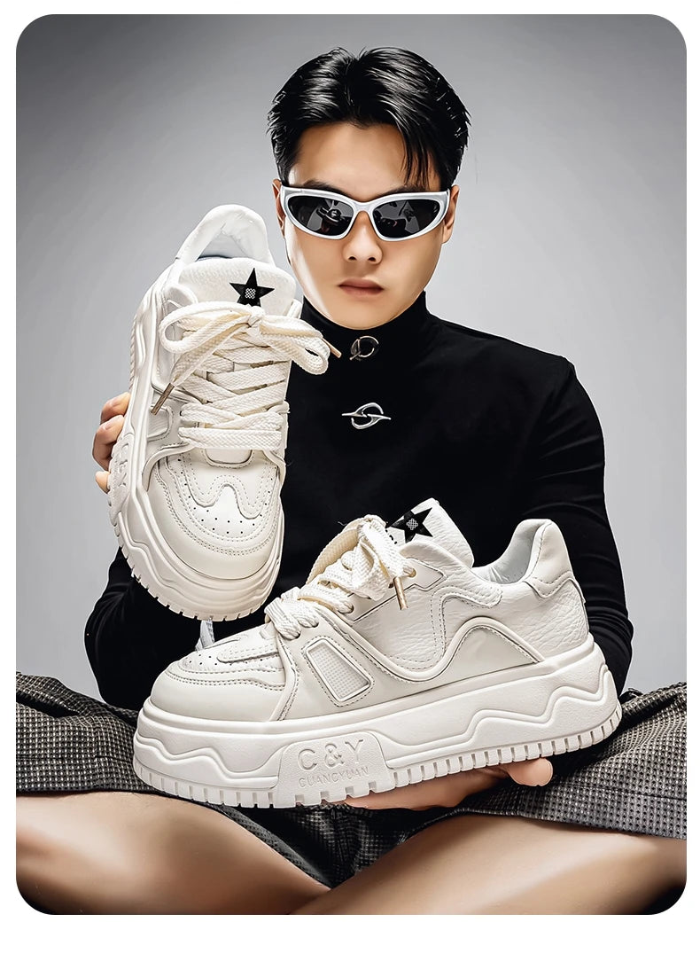 Fashionable Durable Men's Sneakers Casual Sport Shoes Trendy Stream Trudging Shoes Wear-resistant Cotton Ultra-soft Leather