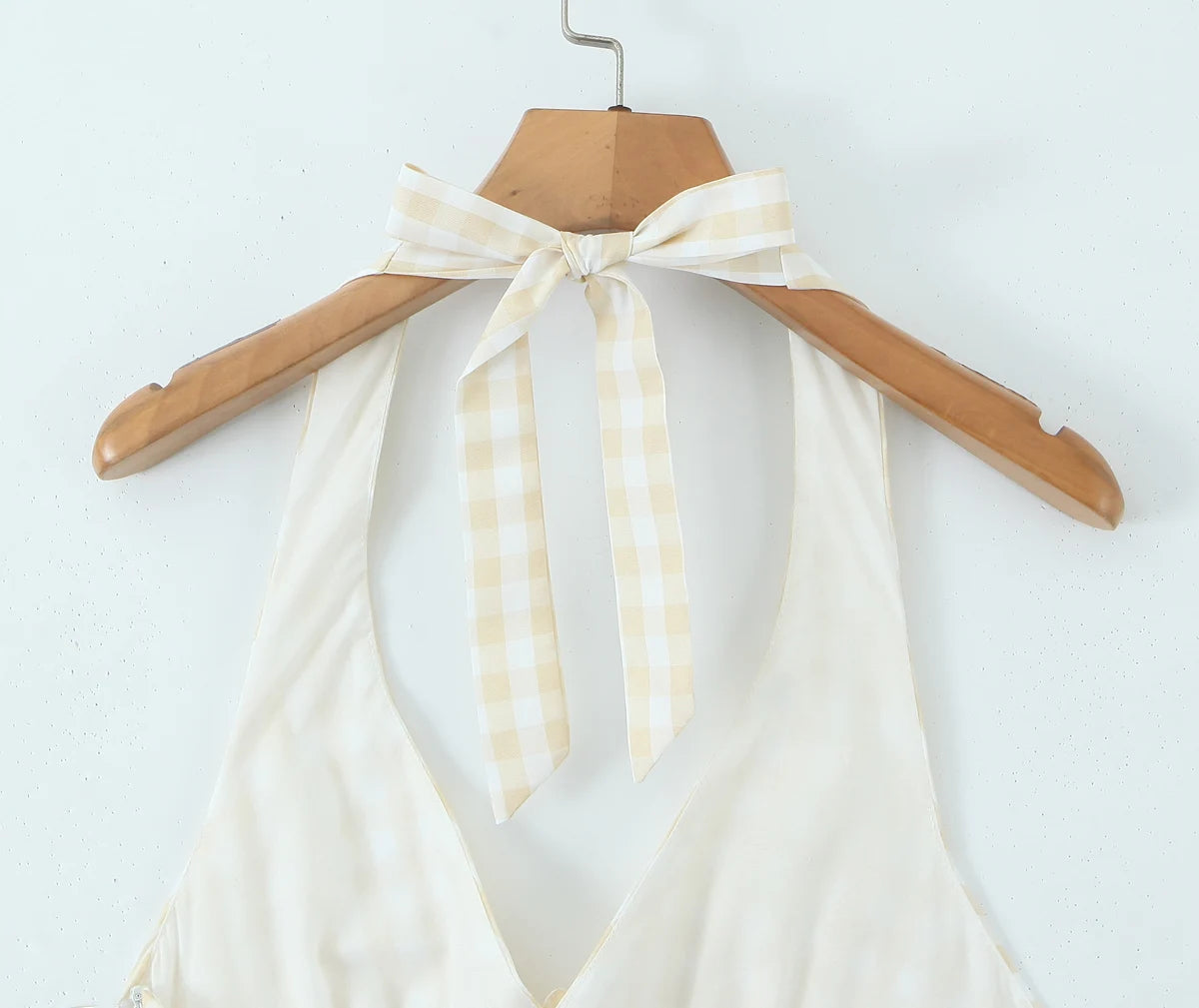 2025 Sexy Plaid Corset Style Bow Halter Sling Dress Women Lacing Up Bandage Back Slim Waist Mini Ball Gown Swing Dresses Robe
