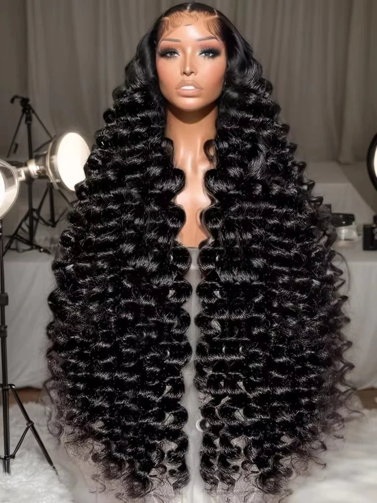 Lakeisha High Density Loose Wave HD 13x6 Lace Front Wigs Human Hair Black Raw Brazilian Deep Curly 40 Inch 13x4 Lace Frontal Wig