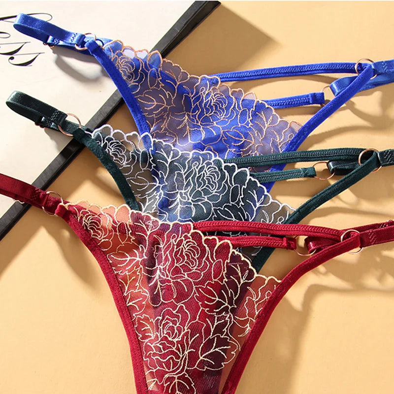 Women's Underwear Sexy Panties Floral Lace Trim G-String Panties Transparent Mesh Thongs Underwear Lingerie Femme Style