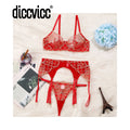 Diccvicc Elegant Lace Lingerie See Through Embroidery Floral Women Underwear 3 Pieces Bra Garter Set Sexy Outfit Intimate Kits