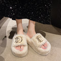 Autumn/Winter 2024 Women's letter metal buckle new fur slippers thick soled outerwear fashionable home new product slippers