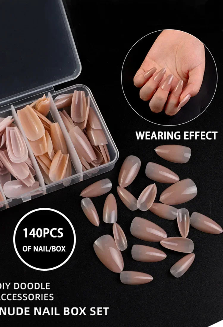 140PCS Skin Tones Press on Nails 3-IN-1 Nude Natural Soft Nail Tips Set Ultra-Fit Gel Nail Extensions Easy Manicure DIY