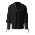 Men's Medieval Shirt Vintage Victorian Lace Up Long Sleeve Shirts Cotton Linen Cosplay Steampunk Black White Renaissance Blouse