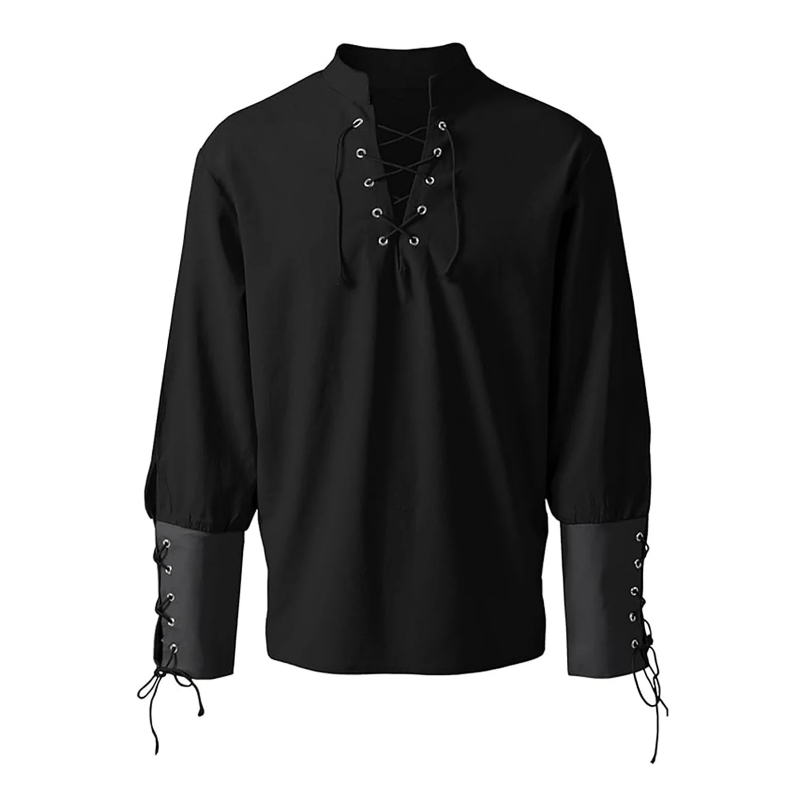 Men's Medieval Shirt Vintage Victorian Lace Up Long Sleeve Shirts Cotton Linen Cosplay Steampunk Black White Renaissance Blouse