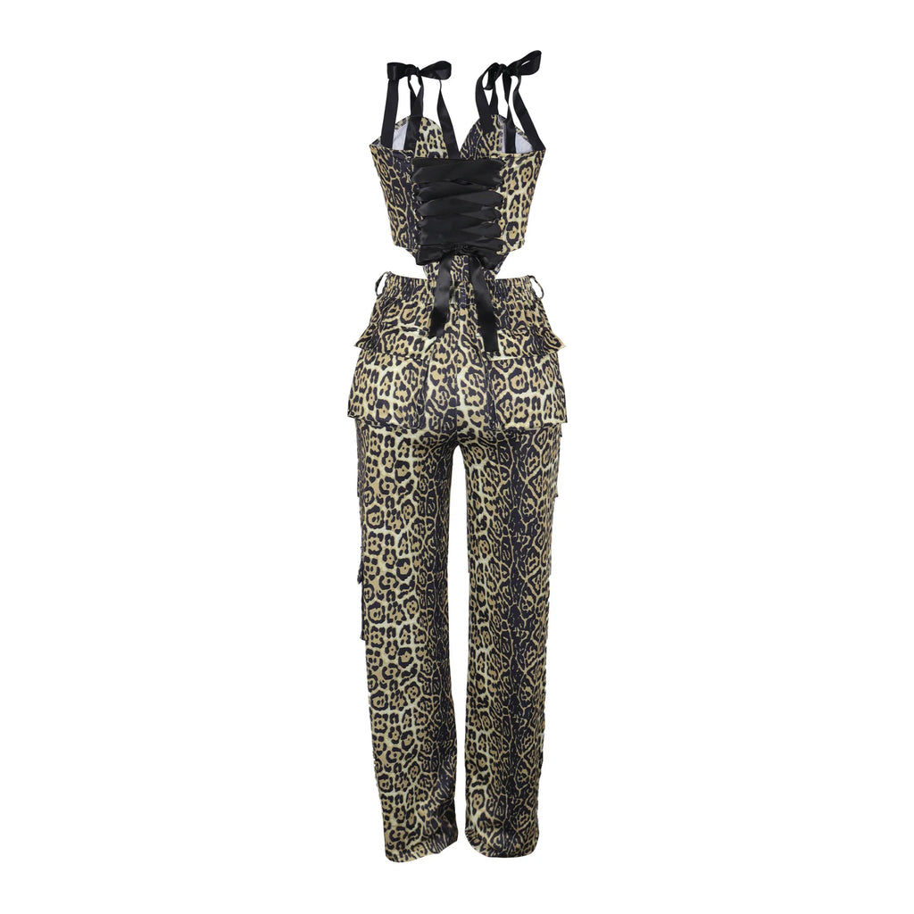 Two Pieces Women Pant Sets Print Matching Set Drawstring Pockets Sleeveless Top Elastic Waist Pants Slim Fit Casual 2026 Spring