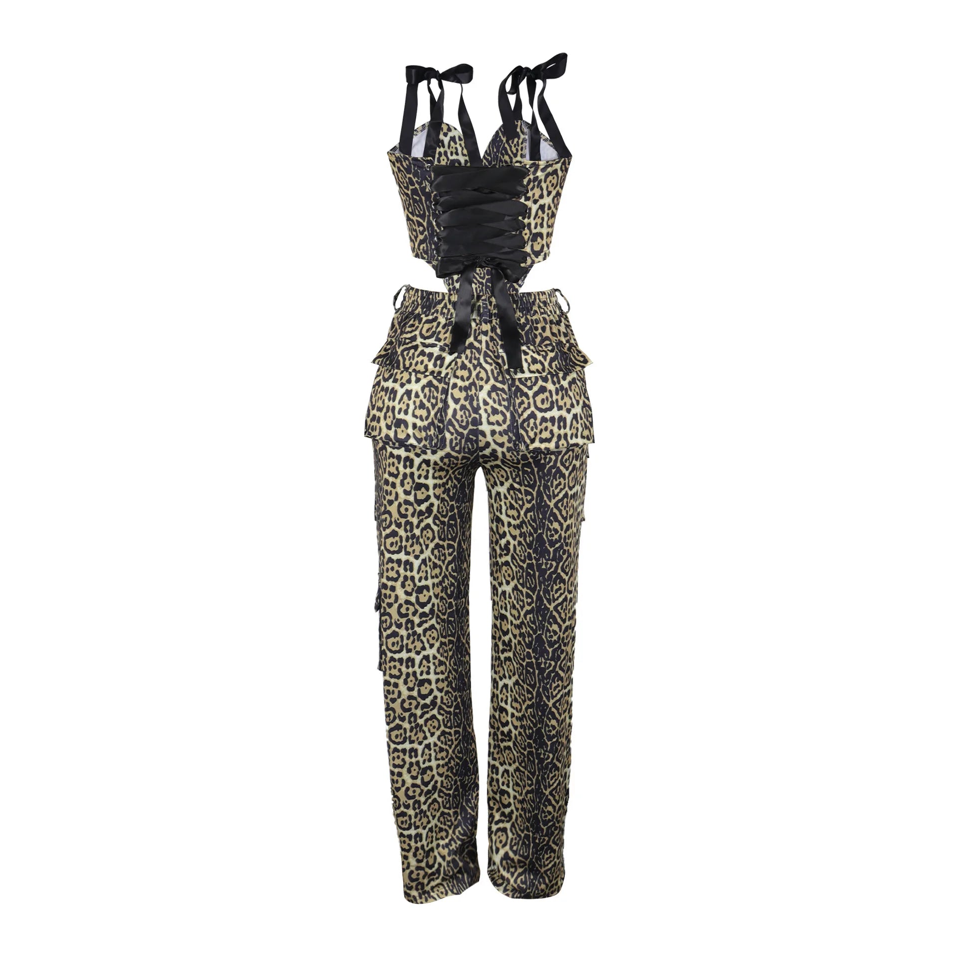 Two Pieces Women Pant Sets Print Matching Set Drawstring Pockets Sleeveless Top Elastic Waist Pants Slim Fit Casual 2026 Spring