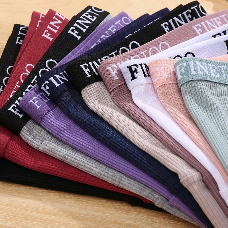 FINETOO 6Pcs Women Cotton Panties M-2XL Striped Underwear Letter Belt Briefs Female Low Waist Lingerie Stretchy Solid Lingerie