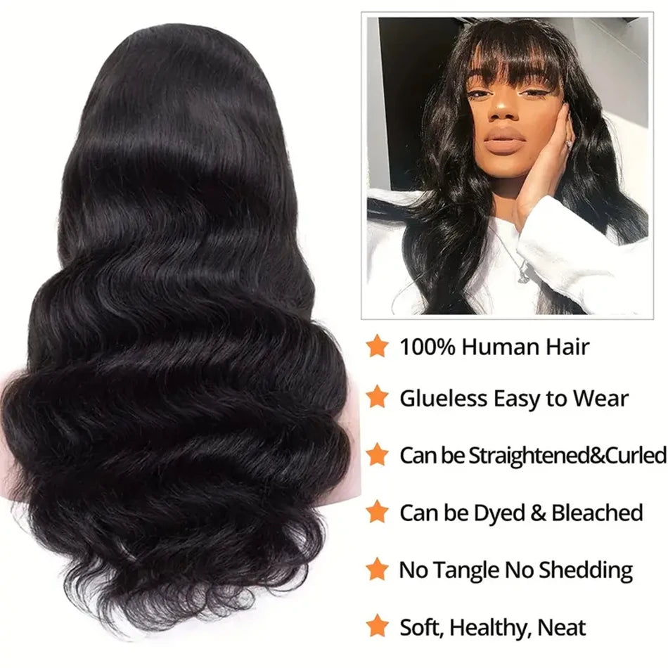 Wear Go Glueless Loose Body Wave Human Hair Wig With Bangs Full Machine Made With Bangs Brazilian Body Wave Wig Cheap On Sale