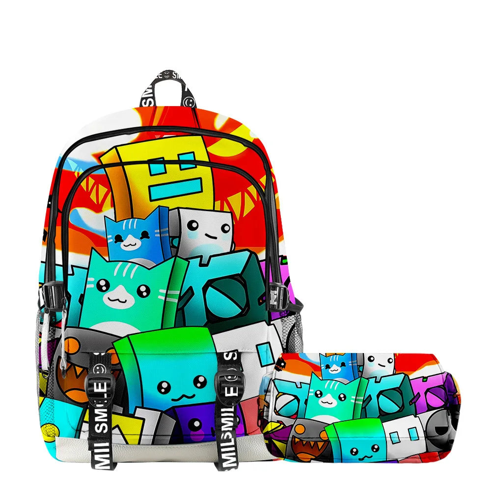 Classic Popular Geometry Dash Student School Bags Unisex 3D Printed Oxford Waterproof Notebook multifunction Travel Backpacks