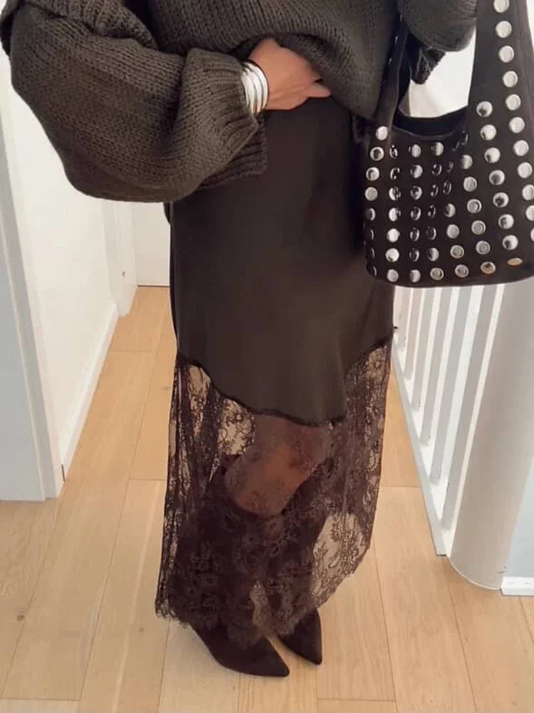 Black Lace Patchwork Mini Skirt Women Fashion Solid Sexy Mid-length Skirts Lady Elegant 2025 Party Daily Party Slim Fit Gowns