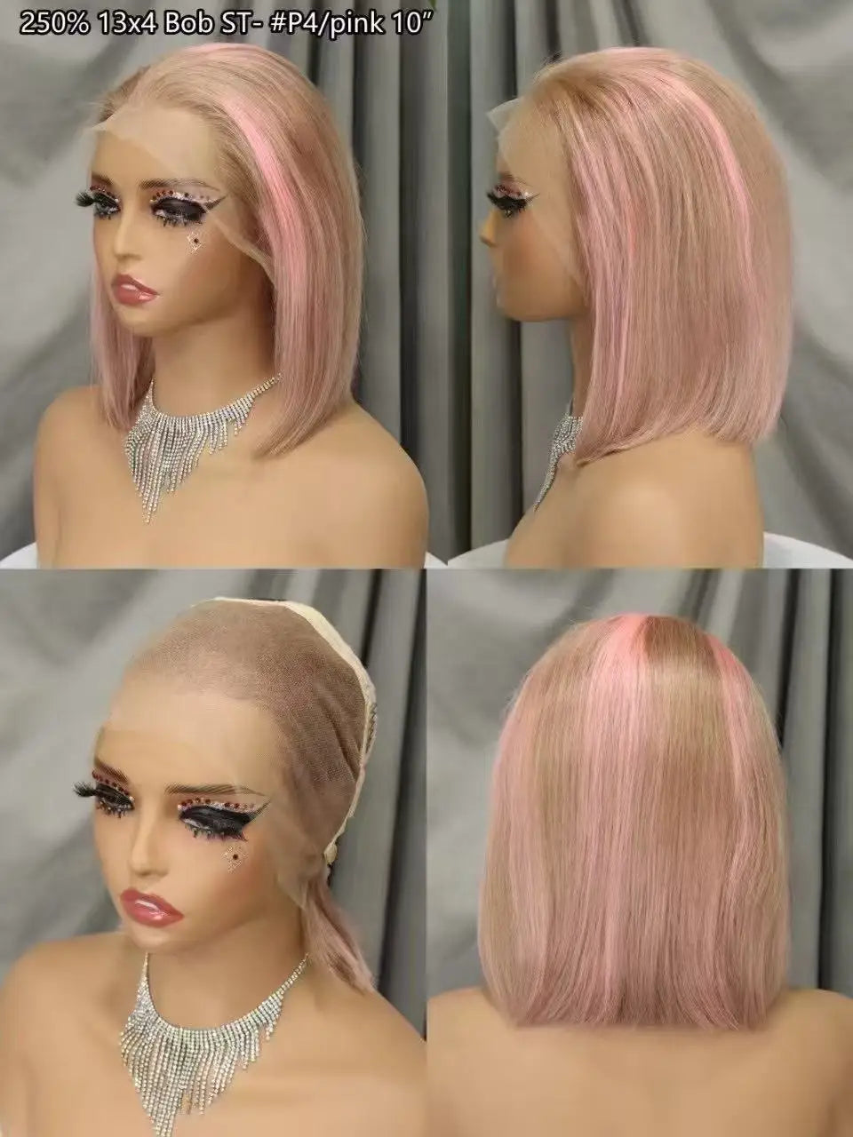 Pink Bob Wig Human Hair Wigs 250% 13x4 Transparent Lace Front Double Drawn Bone Straight Colored Bob Wigs for Black Women
