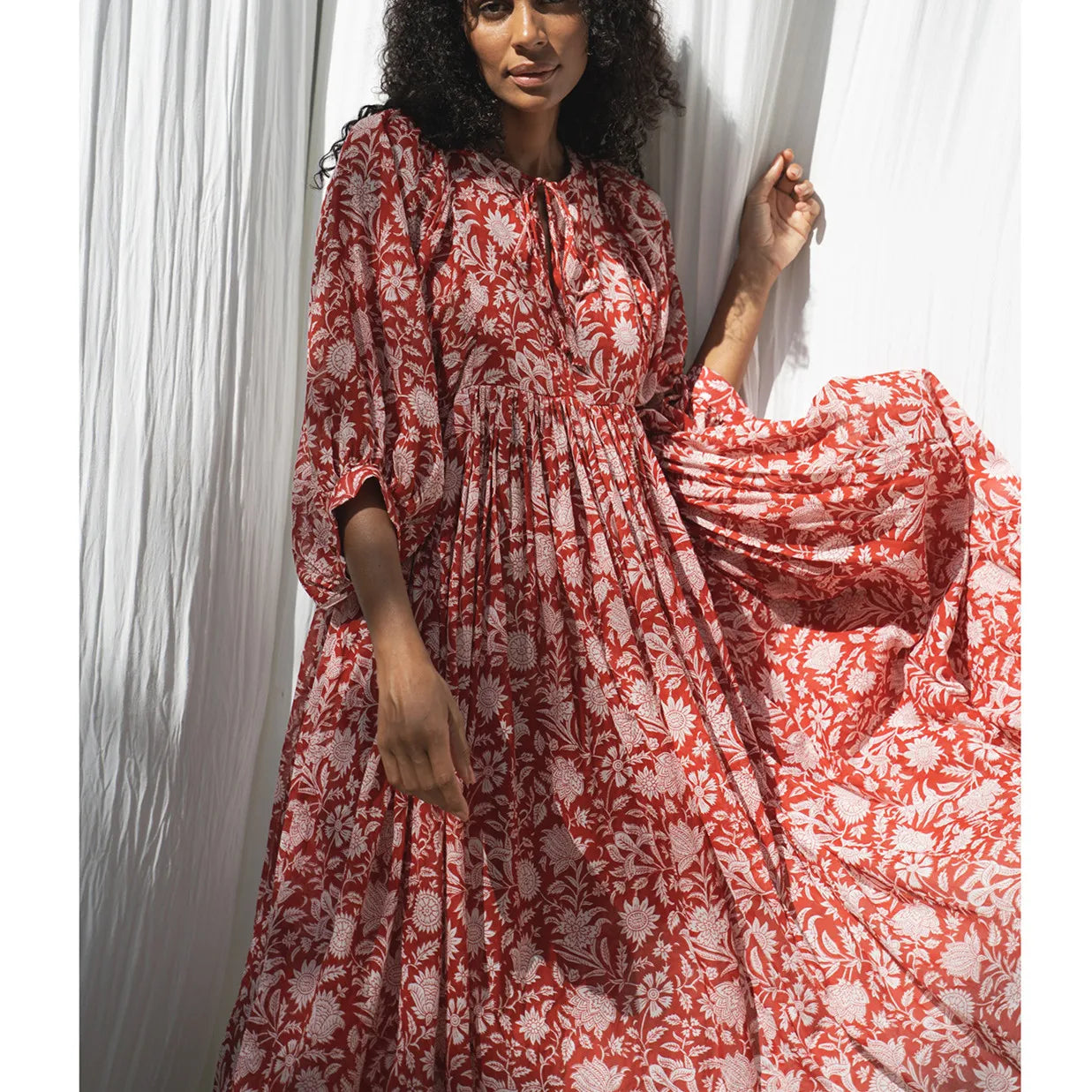 Women Floral Maxi Dress Y2k Boho Printed 3/4 Lantern Sleeve V Neck Dress Holiday Beach Loose Swing Sundress Party Clubwear