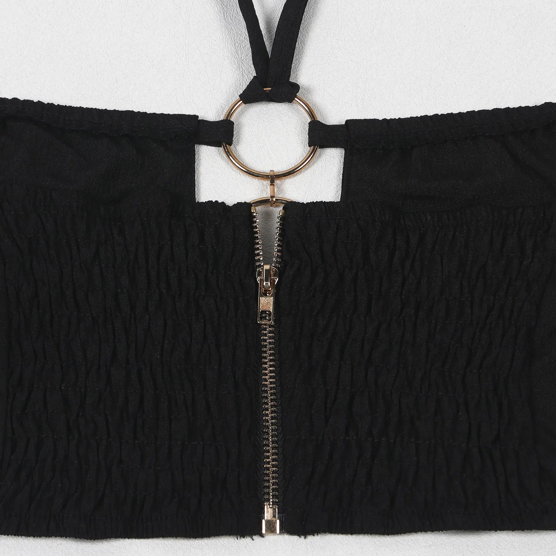 Metal Ring Hollow Out Two Piece Set Women Sexy Strapless Lace Up Halter Backless Crop Tops + Wide Leg Pants Casual Street Suits