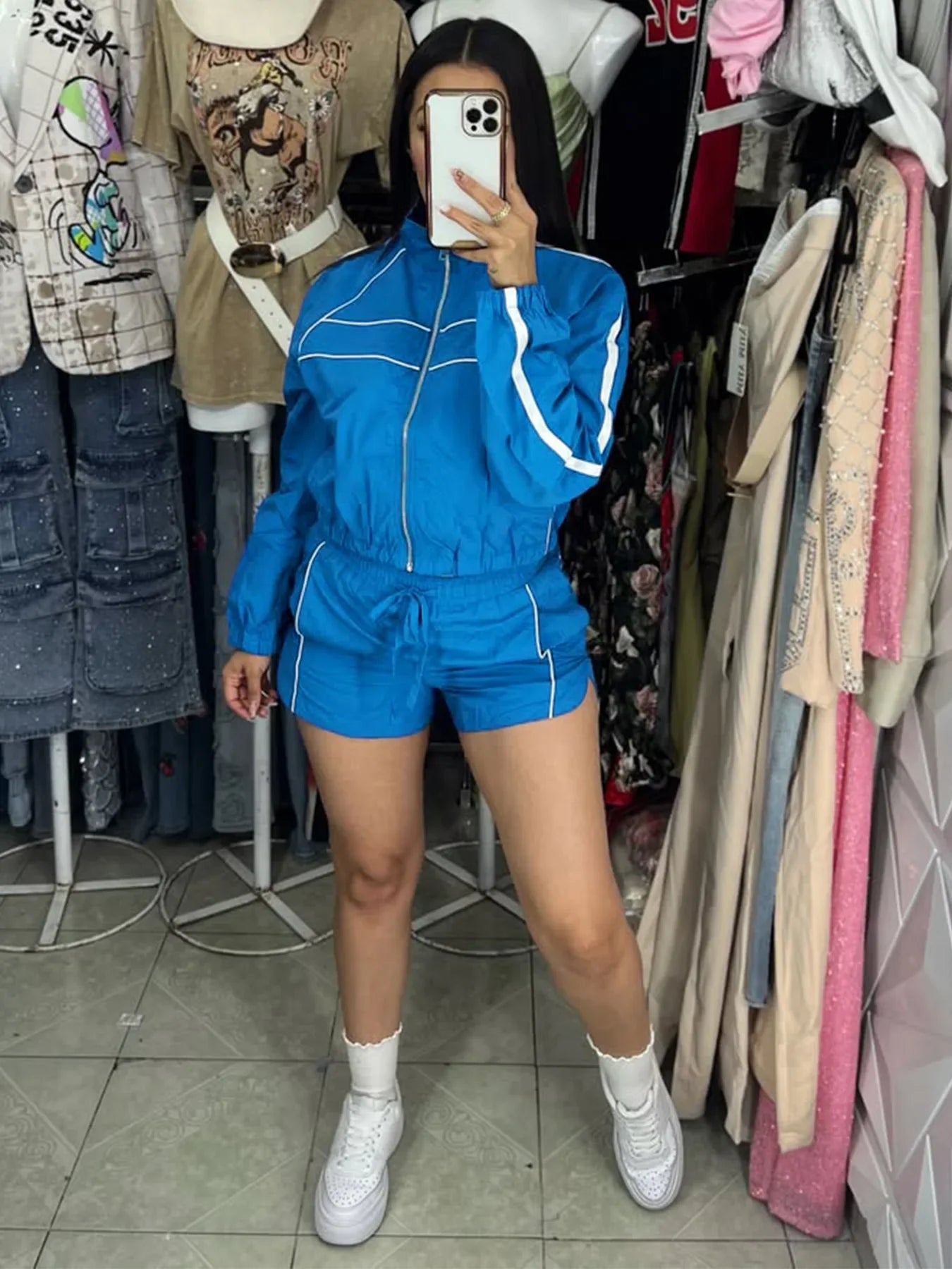 BWQ Women's Set Long Sleeve Jacket + Shorts Suit 2025 Summer Streetwear Active Slim Sporty Two 2 Piece Set Outfit Tracksuit