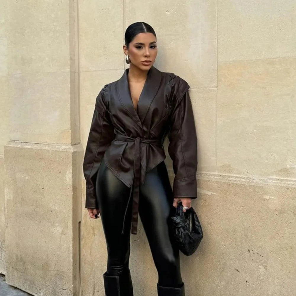Oligai Spring Women's Casual Faux Leather Jacket Coat for 2025 Stunning PU Jacket Blouse for High Street