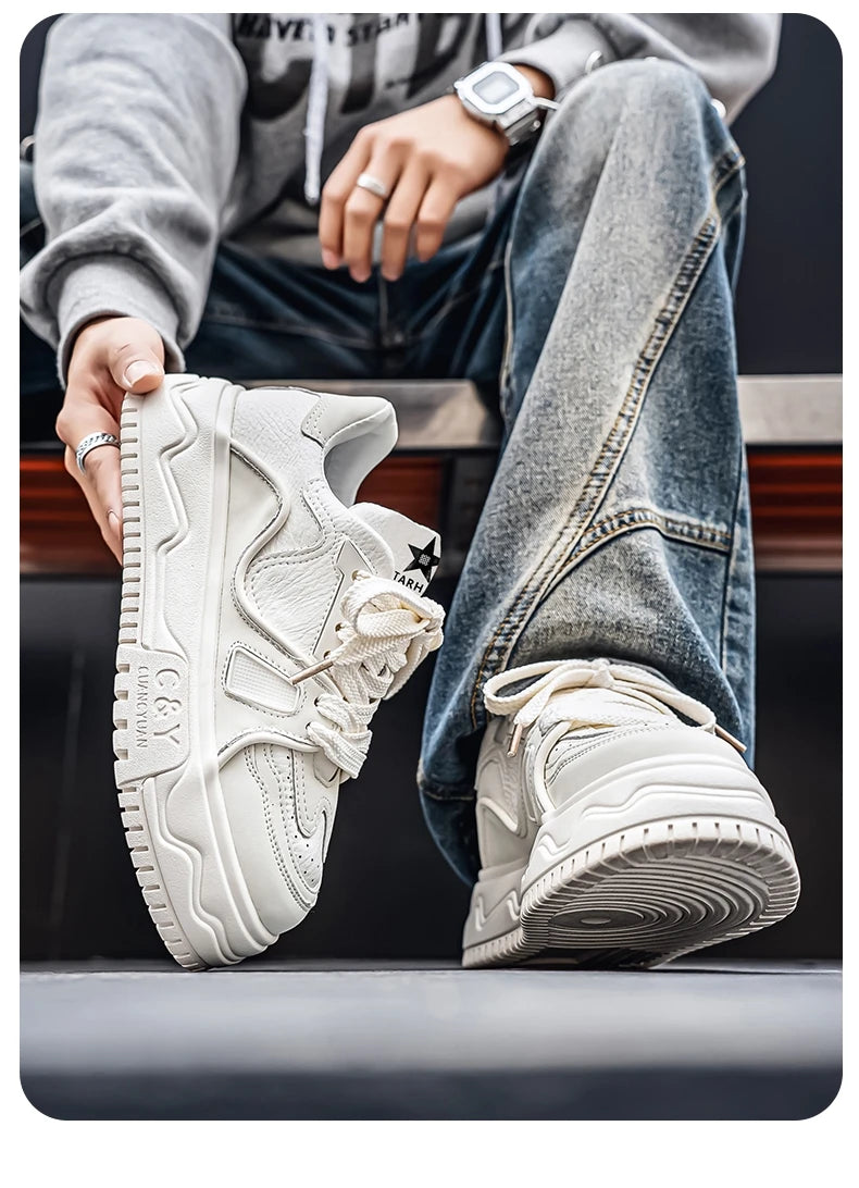 Fashionable Durable Men's Sneakers Casual Sport Shoes Trendy Stream Trudging Shoes Wear-resistant Cotton Ultra-soft Leather