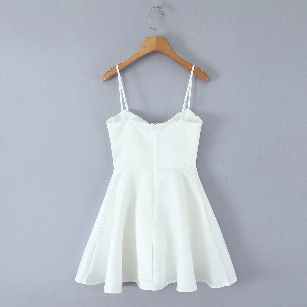 2025 Sexy White Wire Bra Corset Style Satin Sling Dress Women Slim Fit Low Waist Short Ball Gown Swing Dresses Femme Robe Red