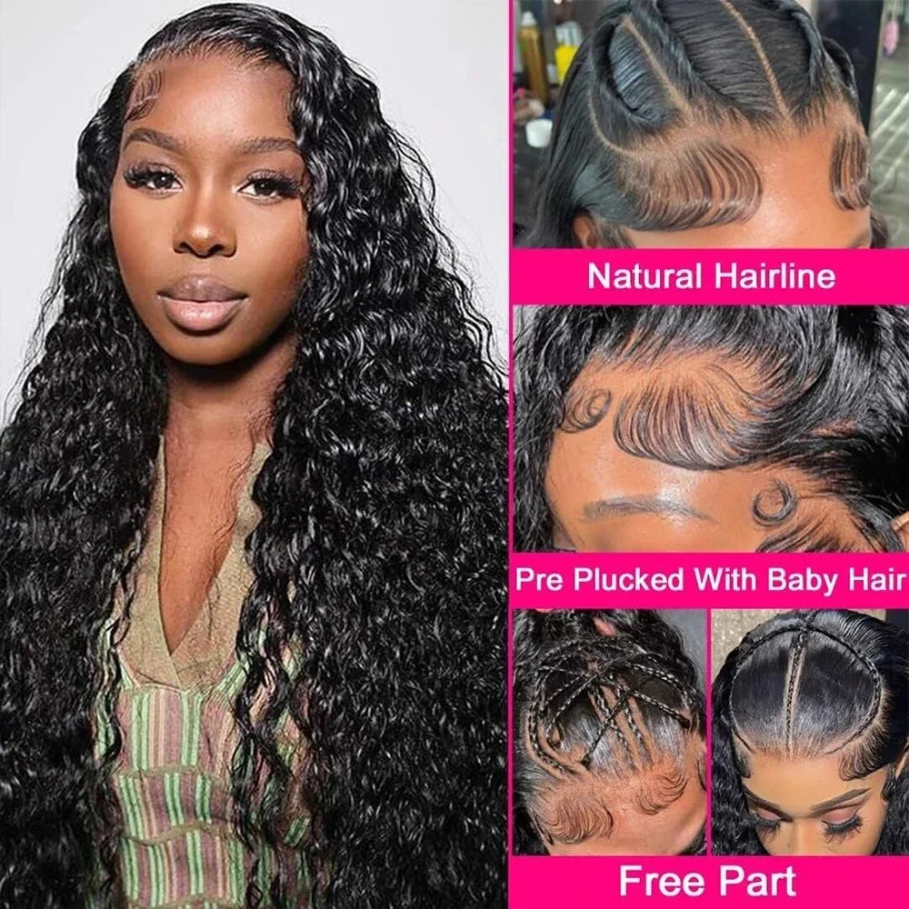 Deep Wave Invisible Strap 360 Full Lace Wig Curly Human Hair Adjustable Drawstring Hd Lace 360 Glueless Wig Brazilian Water Wave