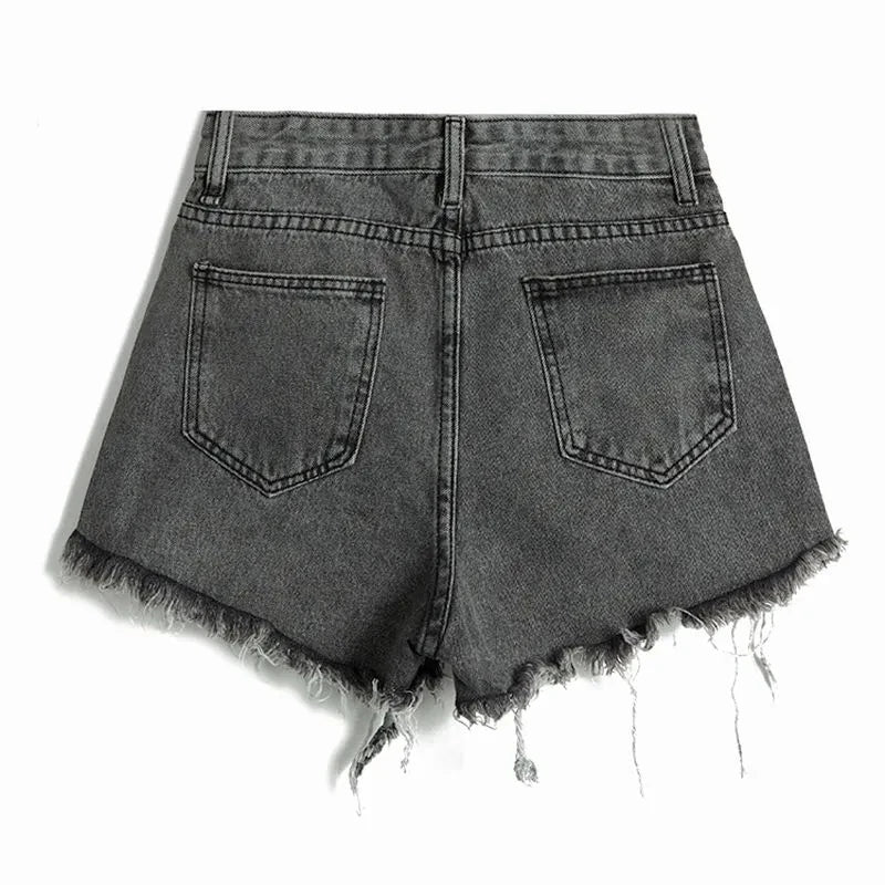 Hole Denim Shorts Women Korean Fashion High Waist Short Jeans Female Summer Slim Streetwear Irregular Wide Leg Shorts Ladies New