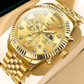 OLEVS Brand Luxury Gold Black Quartz Watch for Men Stainless Steel Waterproof Luminous Date Week Fashion Men Watches Reloj Hombr