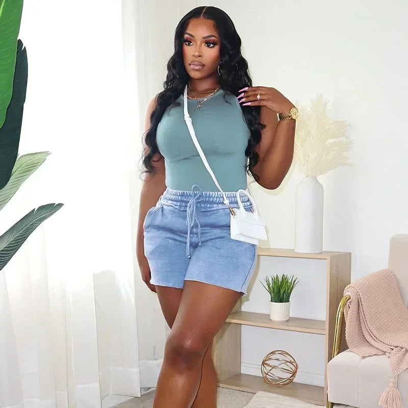 Active Wear Casual Shorts Sets Woman 2 Piece Set Outfit Summer Clothes Sleeveless Tank Top and Shorts Fitness Workout Sport Suit