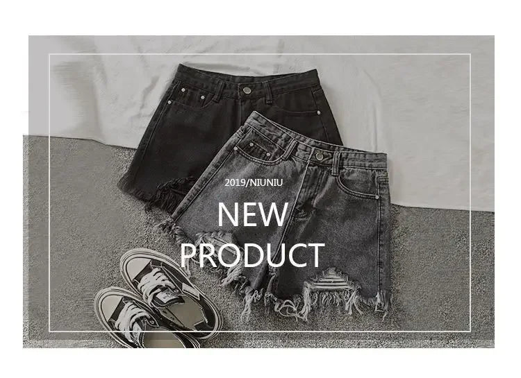 Denim Shorts Women High Waist Slender Korean Fashion Summer Frayed Buttons Zipper Tassel Loose Solid All-match Streetwear Chic