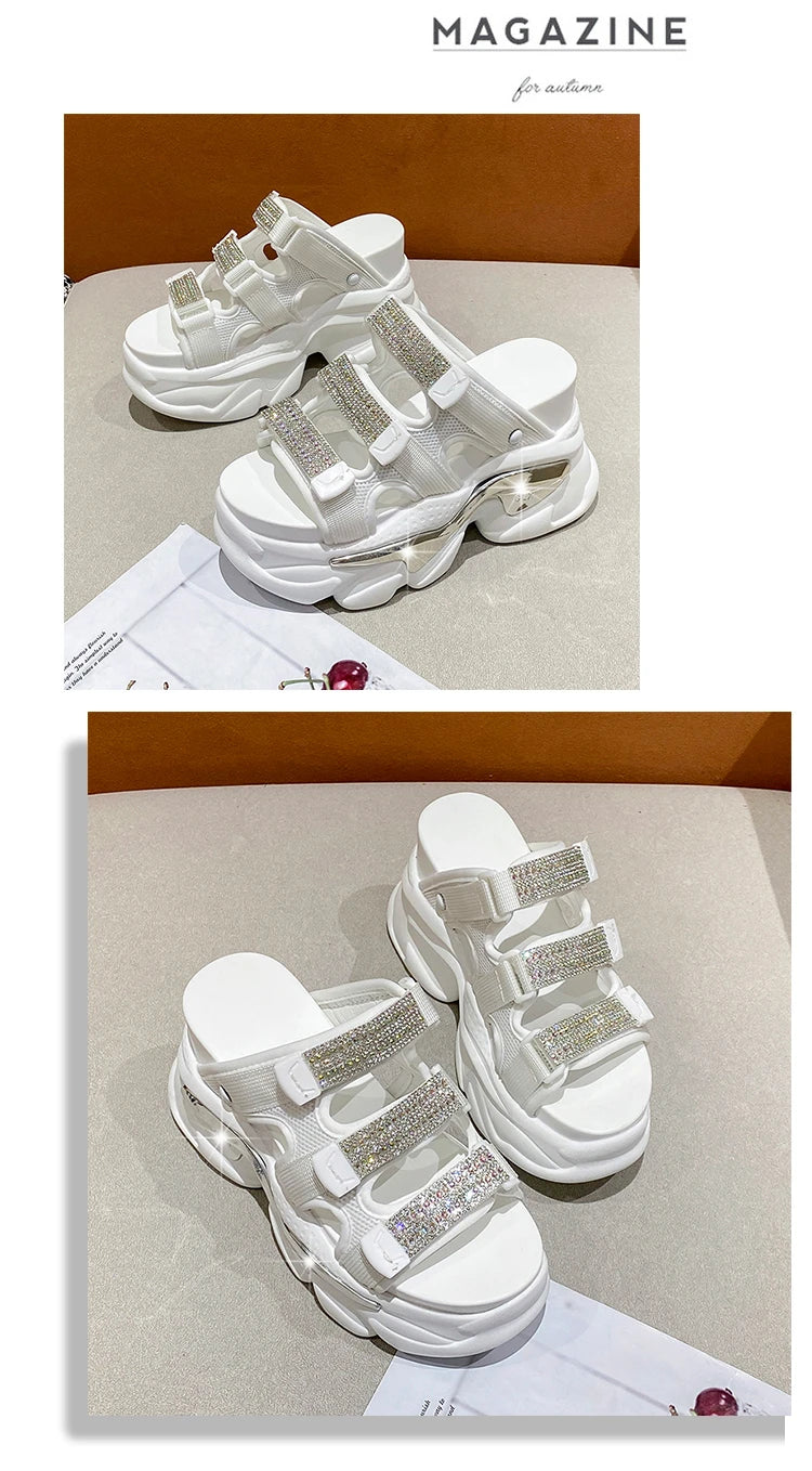 Summer Women Slippers Flip-Flops Ladies Beach Bling Chunky Shoes Wedge Heels Outside Sandals Woman High Platform Slippers 10.5CM
