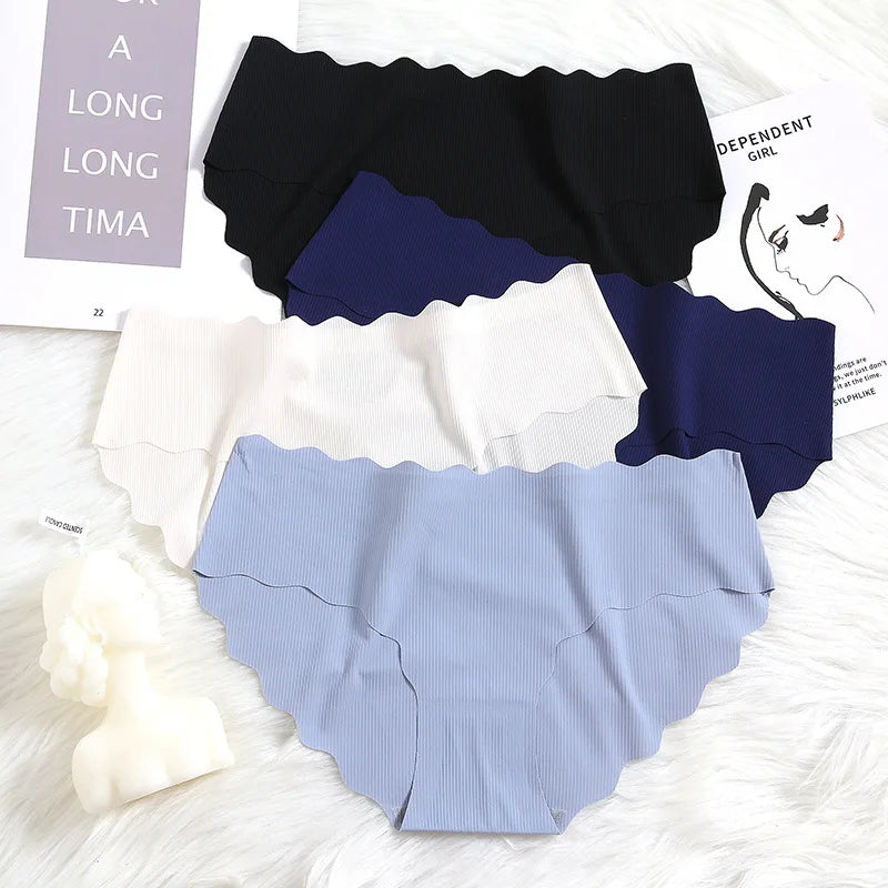 GICZI 10Pcs/Set Women's Panties Seamless Ice Silk Underwear for Woman Multicolor Striped Briefs 2024 New Fashion Underpants S-L