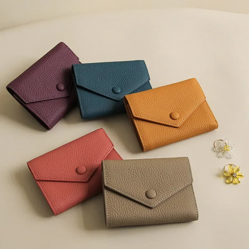 New PU Leather Small For Women Wallet Luxury Envelope Card Holder Brand Designer Multipurpose Zip Coin Cowhide Short Purse 2026