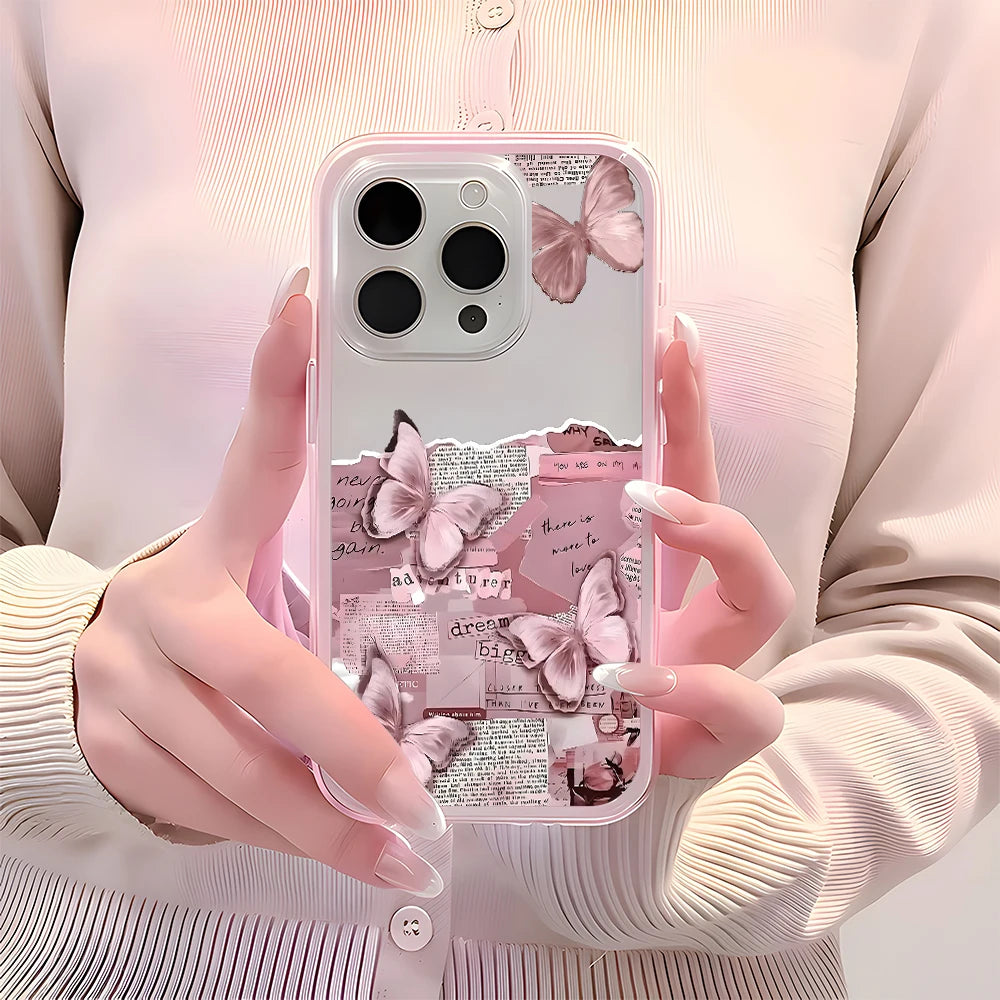 Pink Butterfly Collage Pattern Clear Phone Case For iPhone 11 12 13 14 15 16 17 Pro Max Air Plus 2 in 1 Candy Color Soft Cover