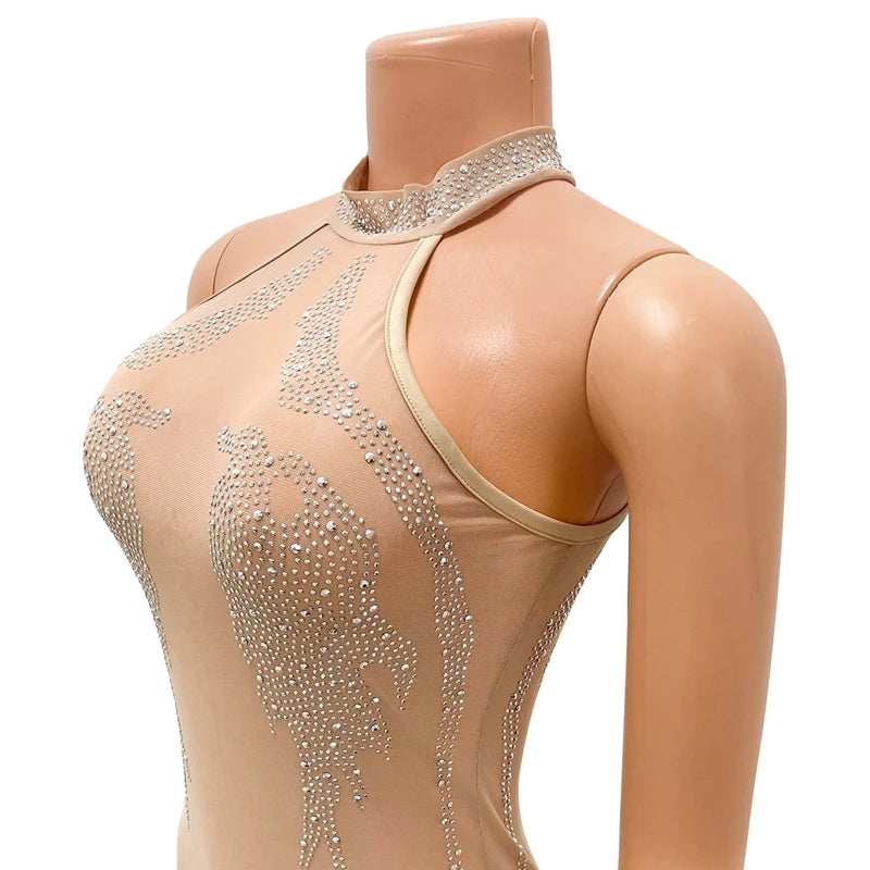 Sexy Party Dress for Women Mesh Sheer See Through Party Club Night Mini Bodycon Dress Luxury Rhinestone Sparkly Birthday Dress
