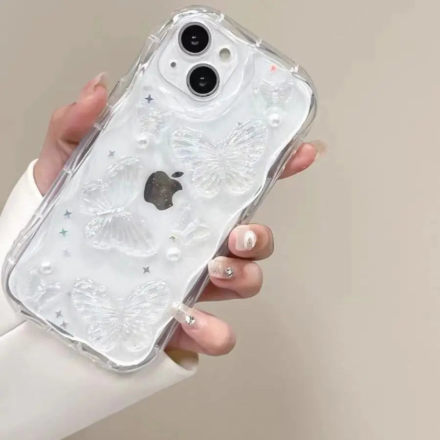 Pearl butterfly wave pattern all-inclusive anti-drop phone case suitable for iPhone17Promax 16 15 14 13pro