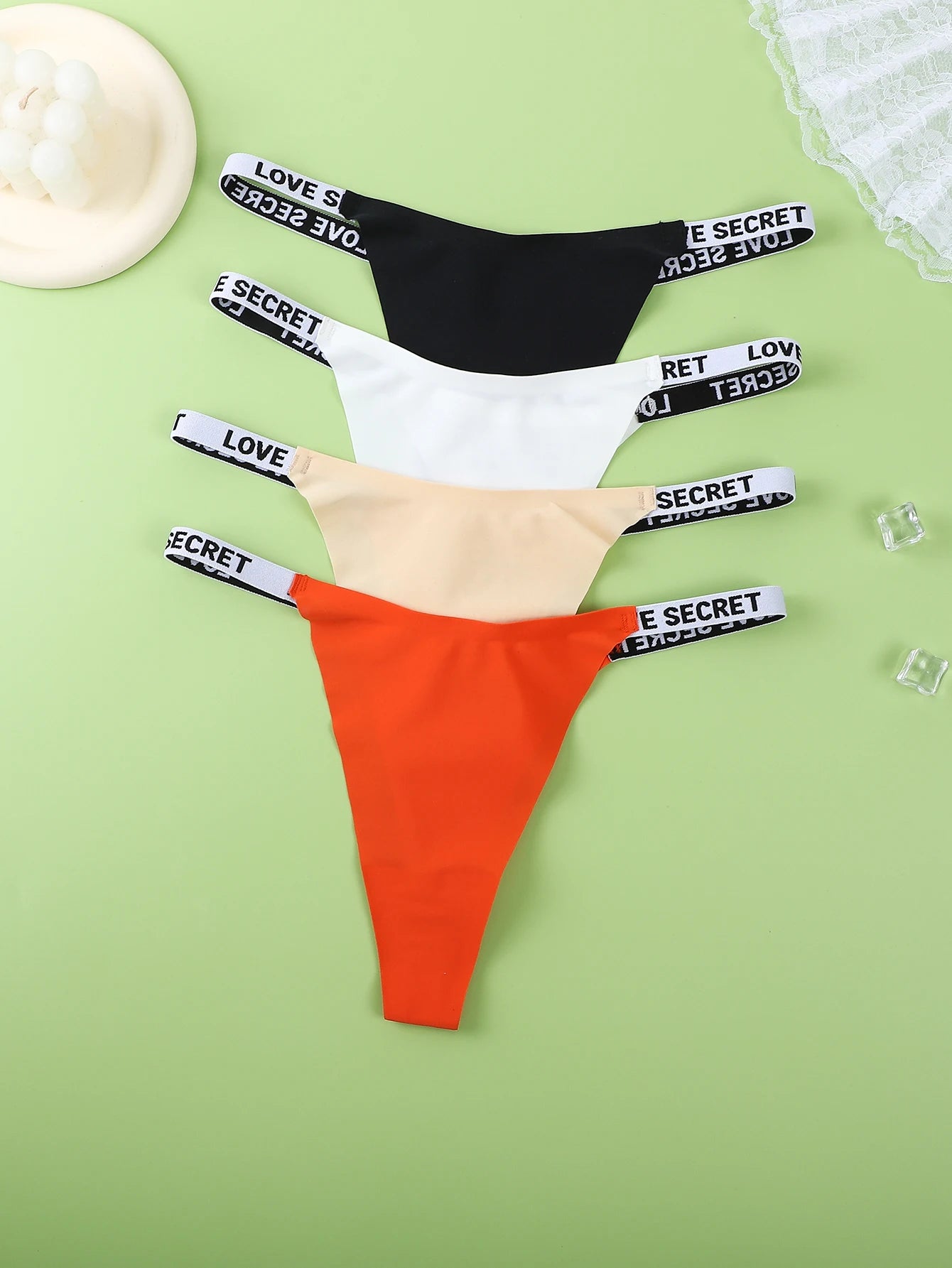 4-pack Women's Panties for Women Ice Silk Seamless Thongs Color Sexy Pure Breathable Comfortable Beautiful Mid-waist Thin Strap