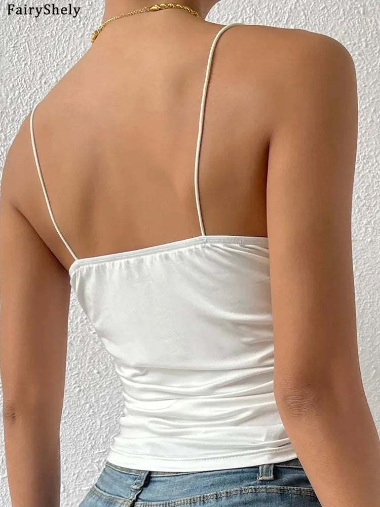 Fairyshely 2026 Sexy Female Solid Strap Top Women Off Shoulder Short Vest Summer Lady V Neck Sleeveless Club Crop Tops