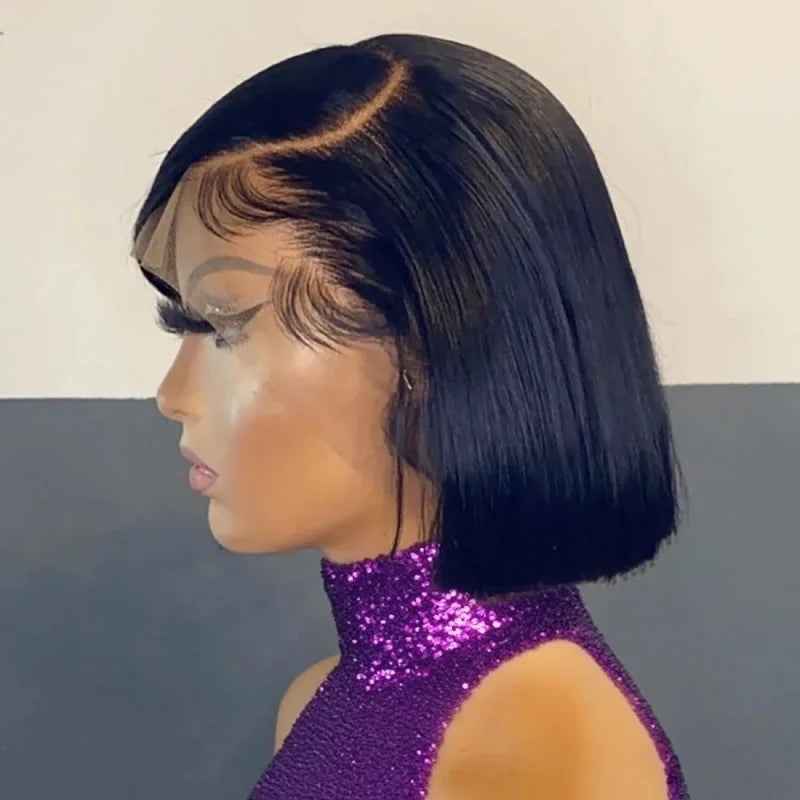 13x4 Short Bob Straight 13x4 Transparent Lace Front Wig 200% Density Human Hair Pre Plucked Wigs For Black Women 12 16 Inch